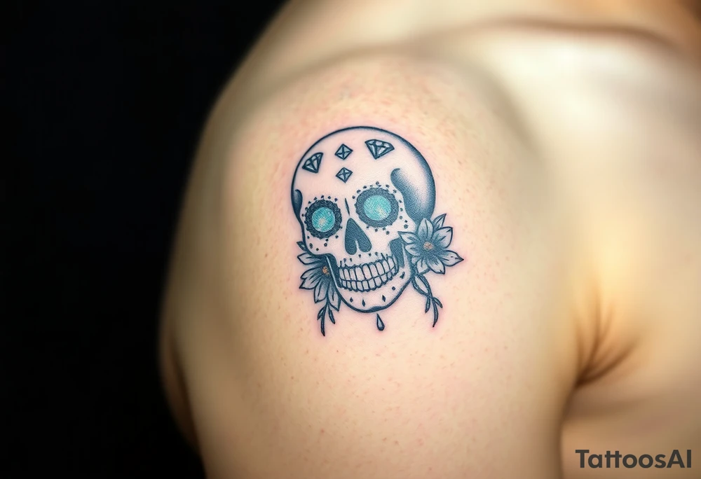 Masculine sugar skull with diamonds and daisy tattoo idea