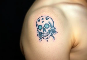 Masculine sugar skull with diamonds and daisy tattoo idea