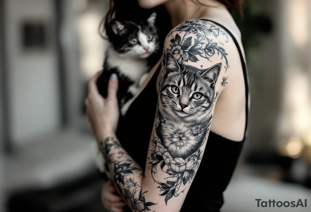 women with cat tattoo idea