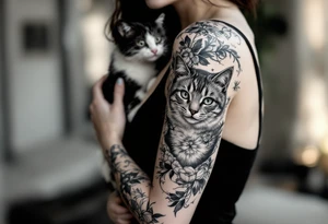 women with cat tattoo idea