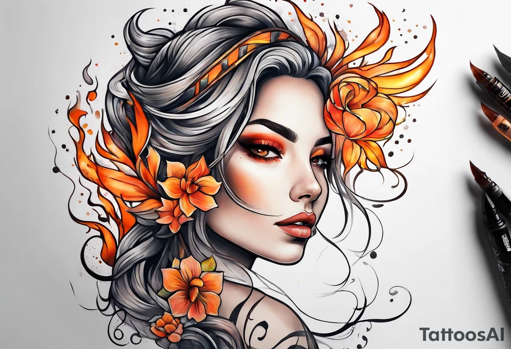 orange fire tattoo idea