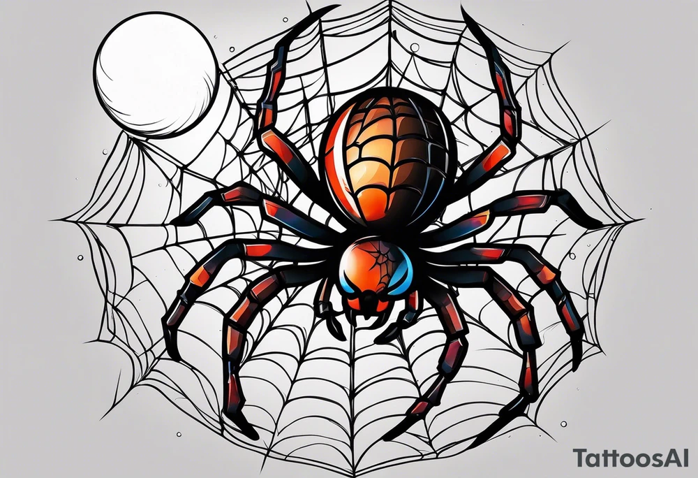 spider with web hangin down moon tattoo idea