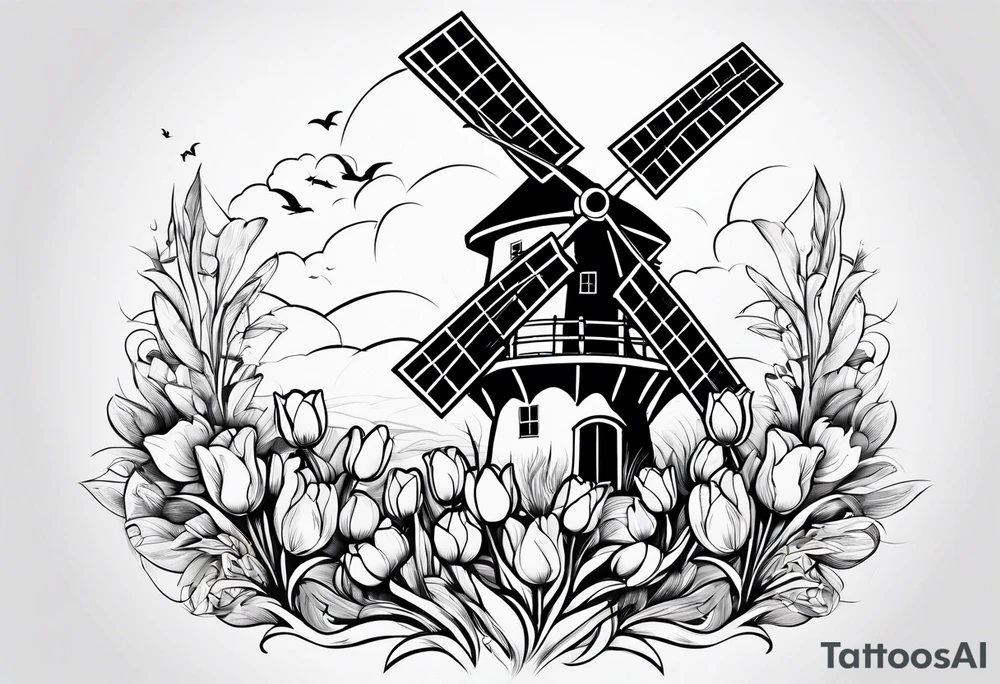 windmill and tulips tattoo idea