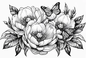 3 peonies with butterfly tattoo idea