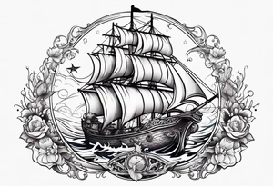 mermaid with galleon ship tattoo idea