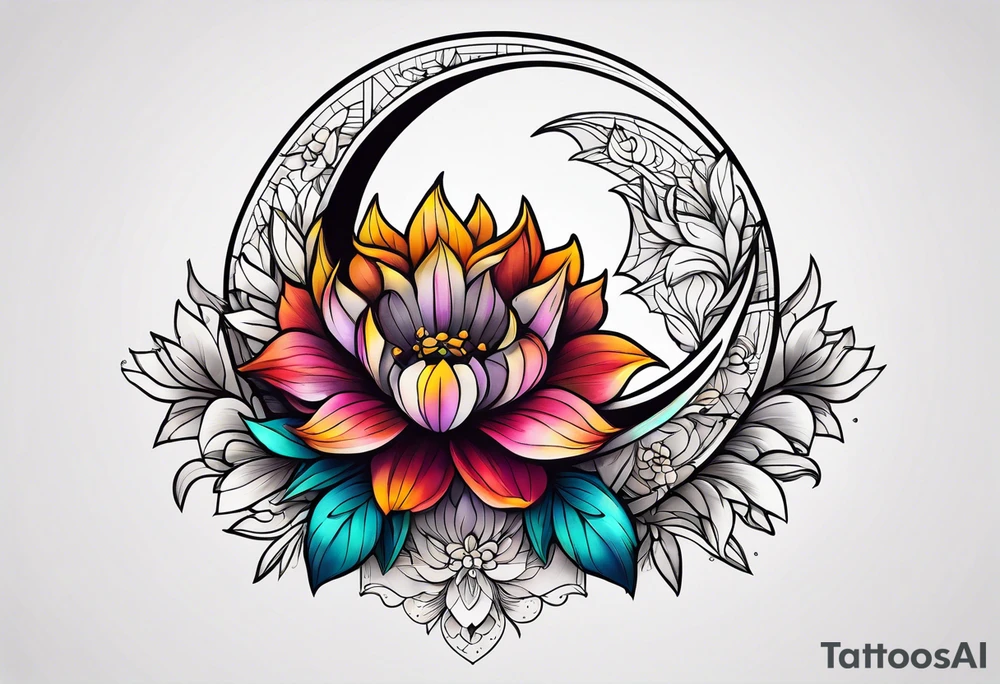 Flowers laid in shape of crescent moon tattoo idea