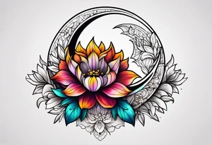 Flowers laid in shape of crescent moon tattoo idea
