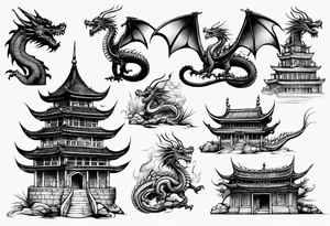 oriental castle with a dragon tattoo idea