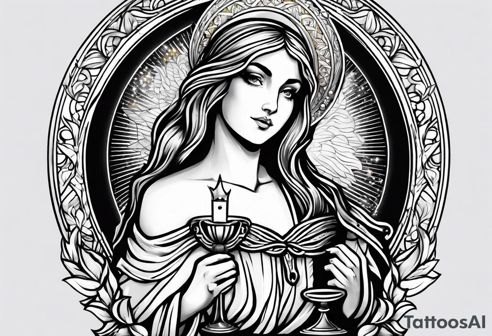 Female saint holding a chalice tattoo idea