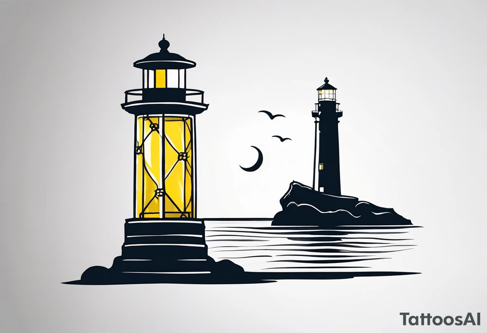 Farol no oceano em mar agitado bem delicado com a luz em amarelo tattoo idea