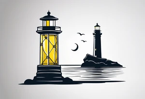 Farol no oceano em mar agitado bem delicado com a luz em amarelo tattoo idea