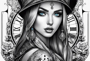 hourglass, blue-eyed girl, dice tattoo idea