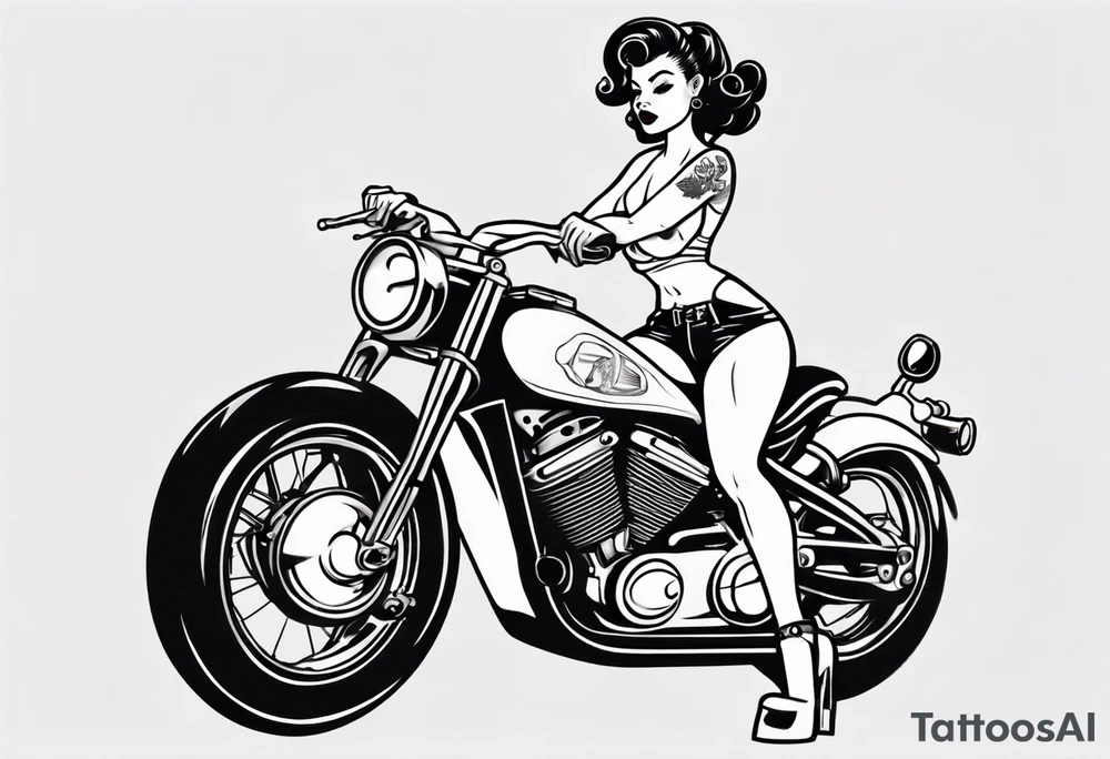 Pinup doll riding motorbike tattoo idea