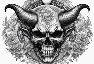 Devil skull  with hollow eyes and  horns holding the earth tattoo idea