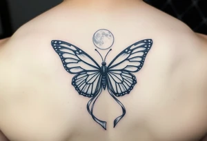 ethereal butterfly with flowing silk ribbons in moonlight tattoo idea