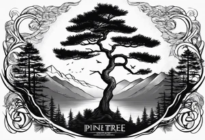 Pine tree conected with an upsieddown junpier tree tattoo idea