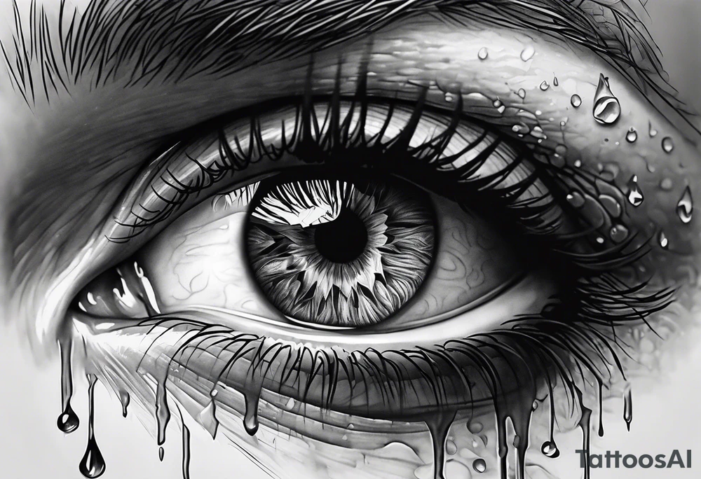 A realistic majestic human eye crying tears of blood tattoo idea