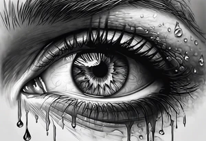A realistic majestic human eye crying tears of blood tattoo idea