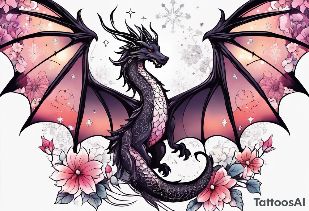 Constellation, wing , snow , cross , dragon female japan kawaii , flower tattoo idea