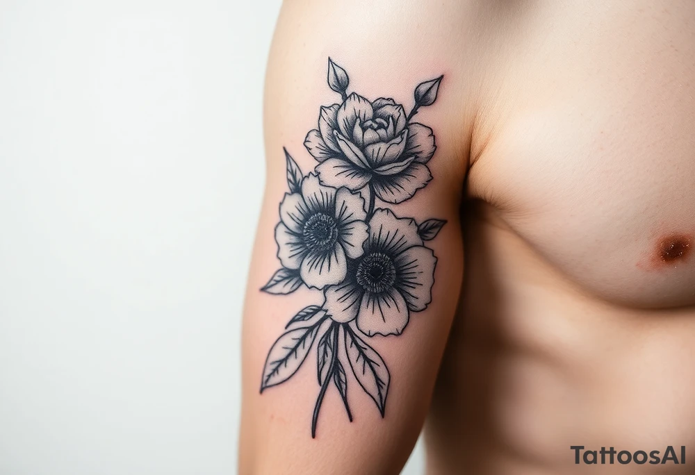 neo traditional flowers tattoo idea