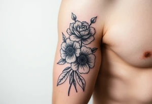 neo traditional flowers tattoo idea