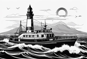 phare maritime dans un bateau entouré de voiles. tattoo idea