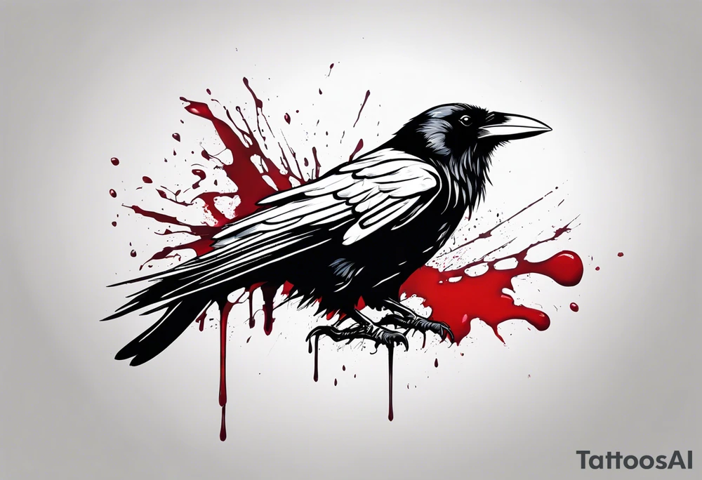 a black dead raven dripped in blood tattoo idea