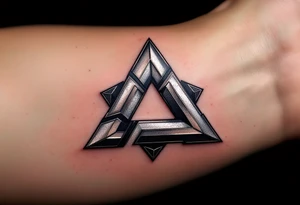 A sharp angular "A" in metallic silver with black geometric accents. tattoo idea