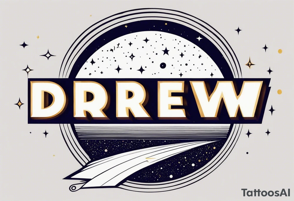 I want the name "Drew" with a space background tattoo idea