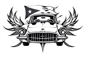 a classic car under a cuban flag tattoo idea