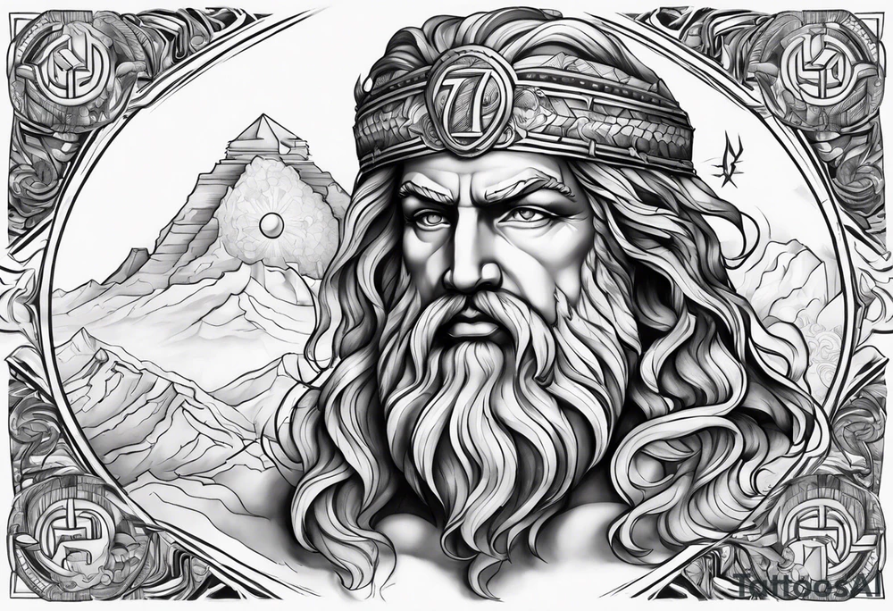 God Zeus with the names Natalie and Cameron tattoo idea