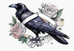 raven wearing a white ribbon bracelet tattoo idea