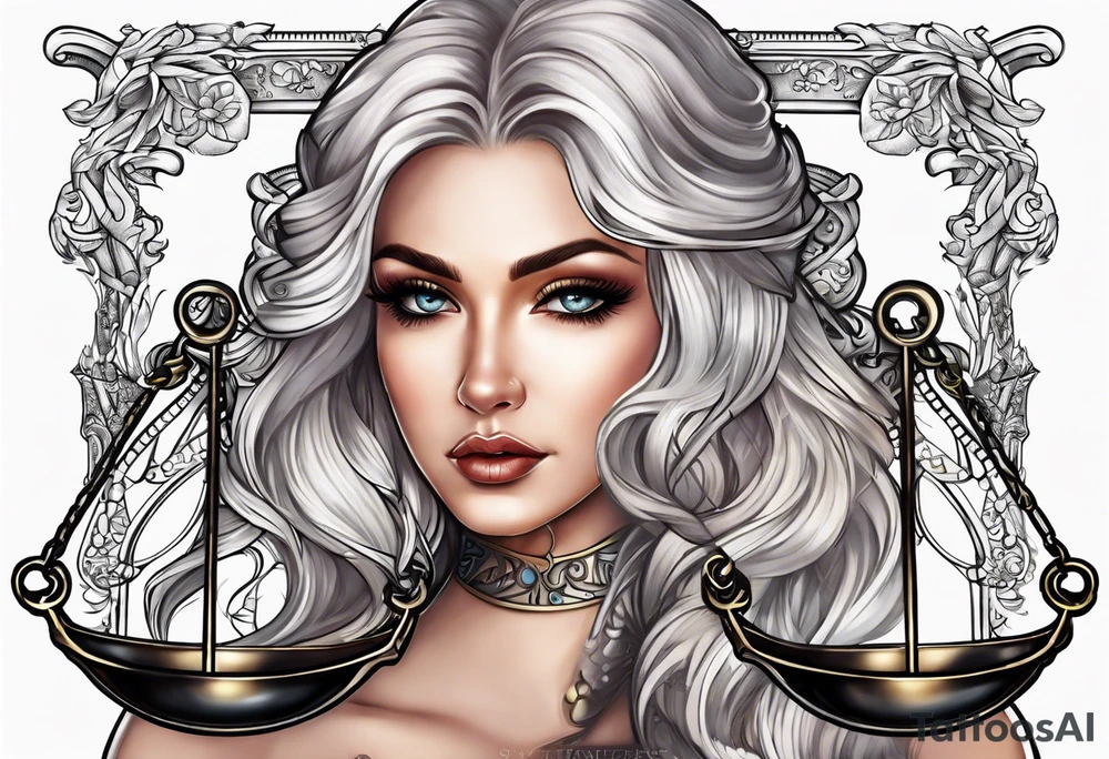 Intricate libra scales held by a beautiful woman tattoo idea
