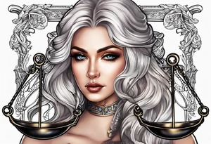 Intricate libra scales held by a beautiful woman tattoo idea