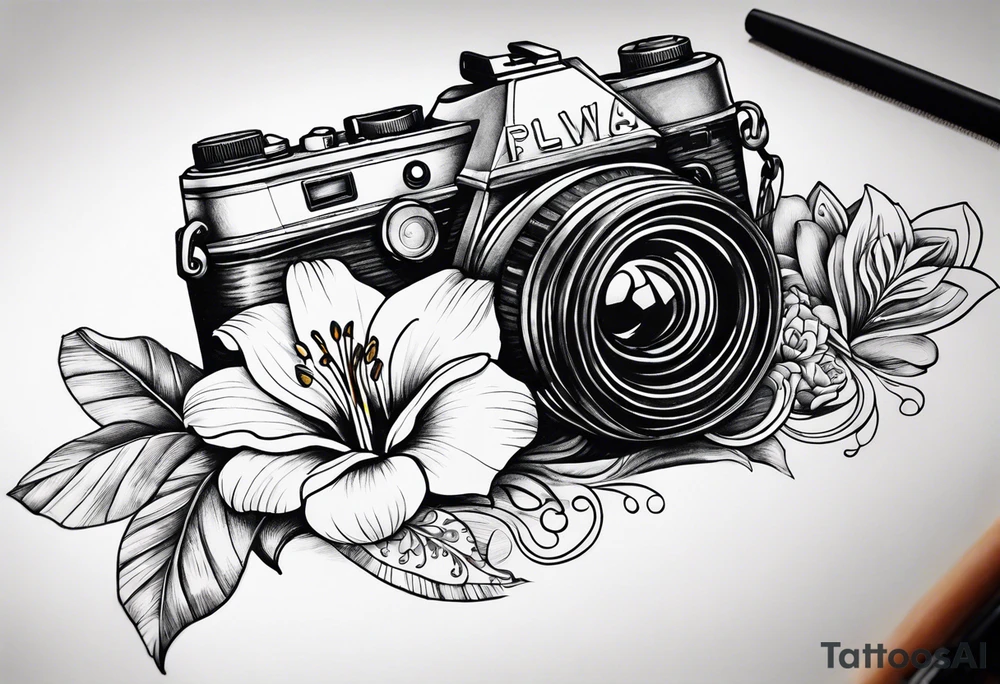 wave,, flower, palm, camera tattoo idea