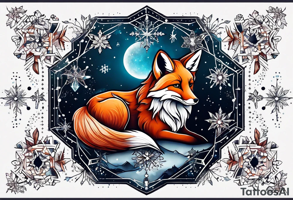 Constellation, animal fox , snowflake tattoo idea