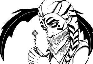 Ahsoka praying with rosary in hands and bandana over mouth tattoo idea