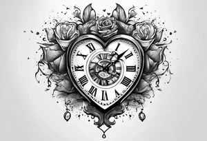 broken heart with clock in middle.
Clock hands on 8 and 5.
Never Say Never written on tattoo tattoo idea