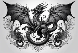 Family of five dragons with wings spread tattoo idea