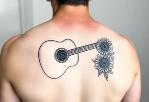 Acoustic guitar with  sunflower on bottom right corner tattoo idea