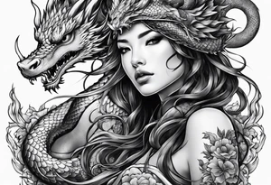 large warrior nymph with dragon tattoo idea