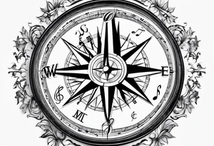 Sol key compass with music note tattoo idea