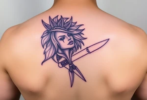 carabela con corona y con un cuchillo atrvesado, purple tattoo idea