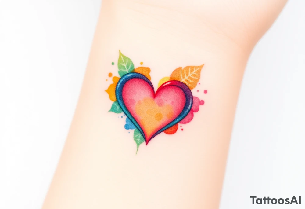 A watercolor infinity symbol surrounded with heart in rainbow colors tattoo idea