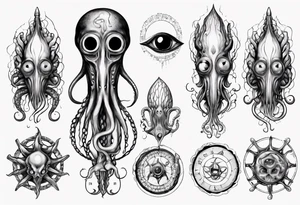 lovecraft theme with tentacle+++ and eyes for forearms tattoo idea