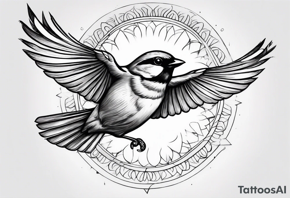 sunrays sparrow flying tattoo idea