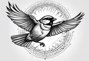 sunrays sparrow flying tattoo idea