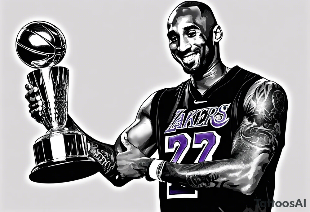 Kobe Bryant holding the NBA final championship trophy tattoo idea