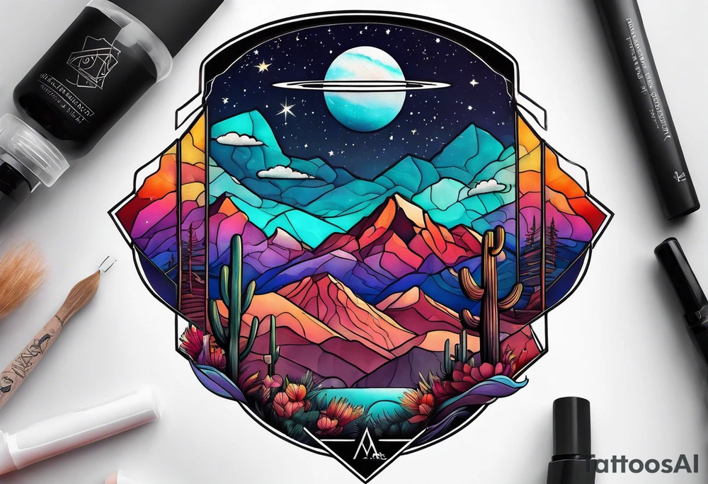Galaxy sky with Arizona landscape tattoo idea