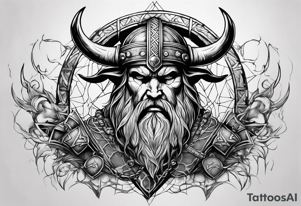 Make a viking shest tattoo dat cover the howl chest use the triple horns and the web of wyrd tattoo idea